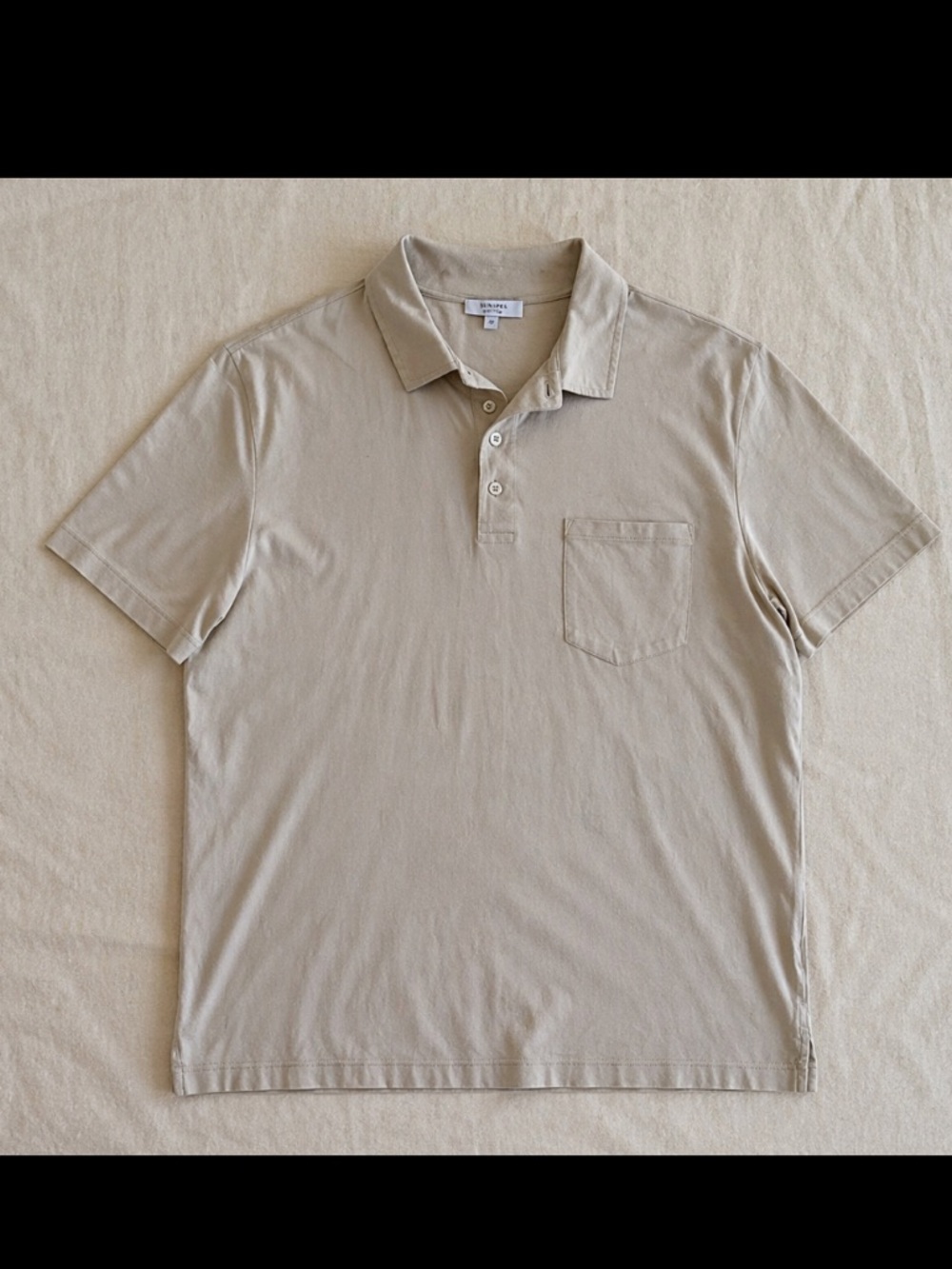 Reiss Elliot Polo Shirt Men XL Beige Egyptian Cotton Short Sleeve Pocket Luxury